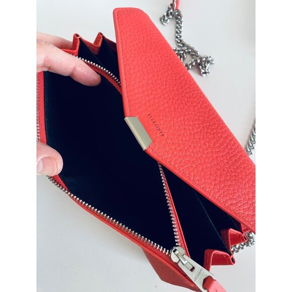 Allsaints Pebbled Leather Captain Chain Wallet Crossbody Pink Removable Strap - Picture 3 of 12